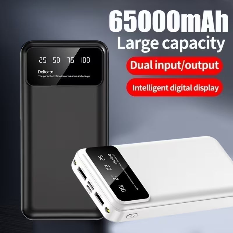 65000mAh High-capacity Portable Power Bank, Portable USB Charger, Fasting Charging 100w White