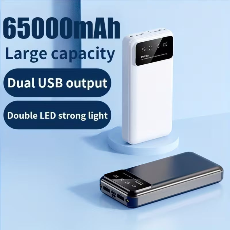 65000mAh High-capacity Portable Power Bank, Portable USB Charger, Fasting Charging 100w White