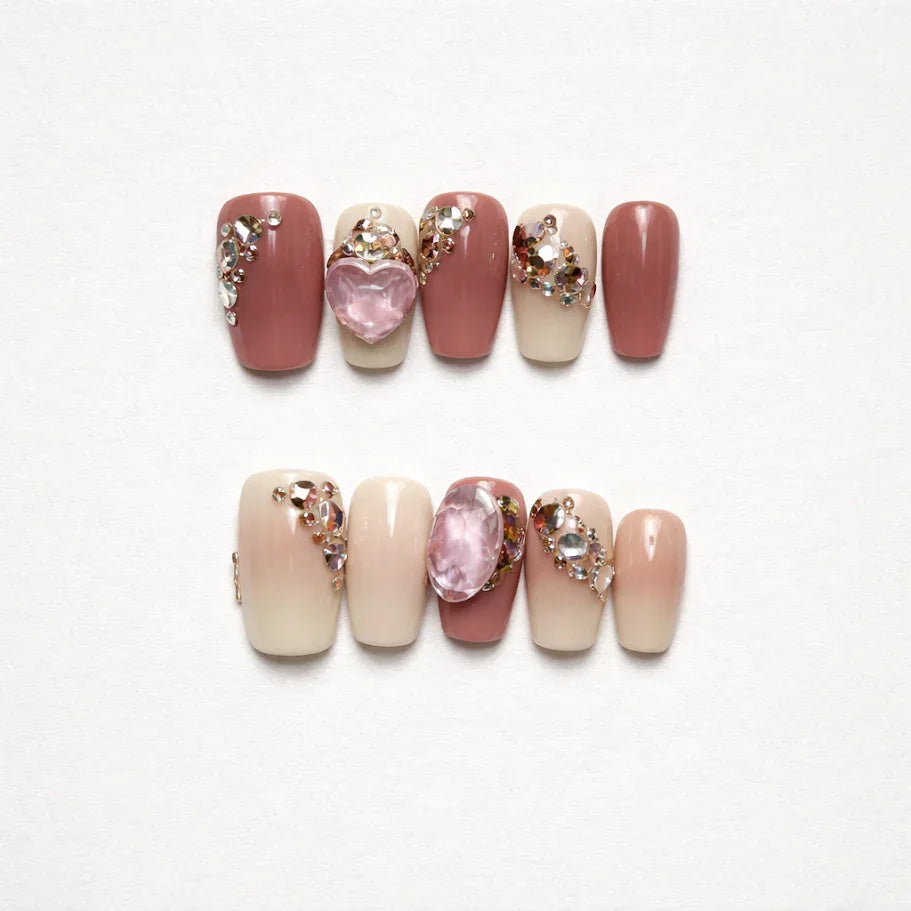 Rose Quartz Heart Luxury Press-On Nails Set Press on nails fake nails