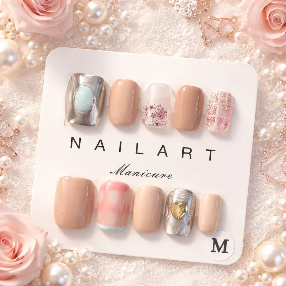 Champagne Heart Luxe – Press-On Nail Set Press on nails fake nails