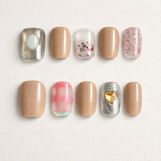 Champagne Heart Luxe – Press-On Nail Set Press on nails fake nails