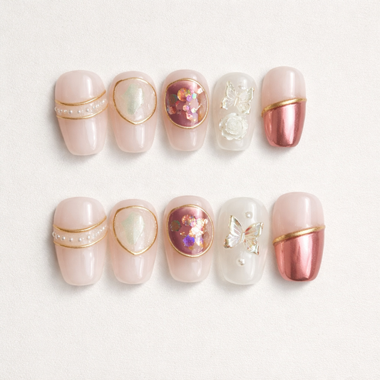Blush Pearl Romance Press on nails fake nails