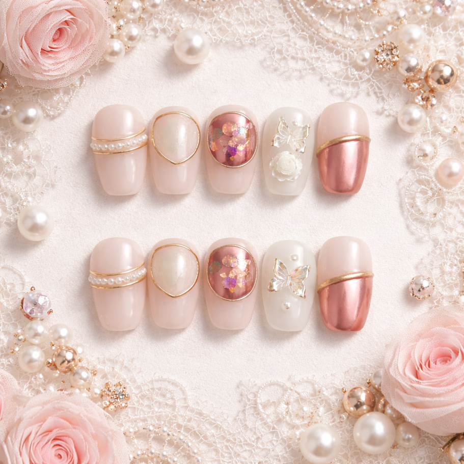 Blush Pearl Romance Press on nails fake nails