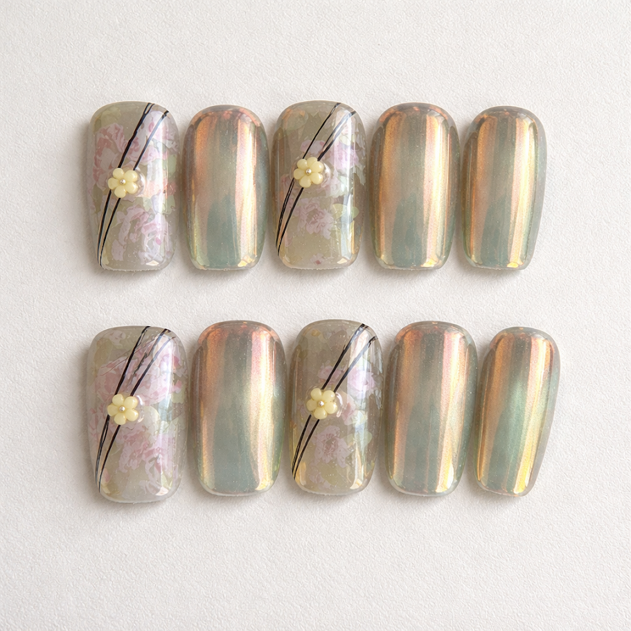 Golden Garden Aura Press on nails fake nails