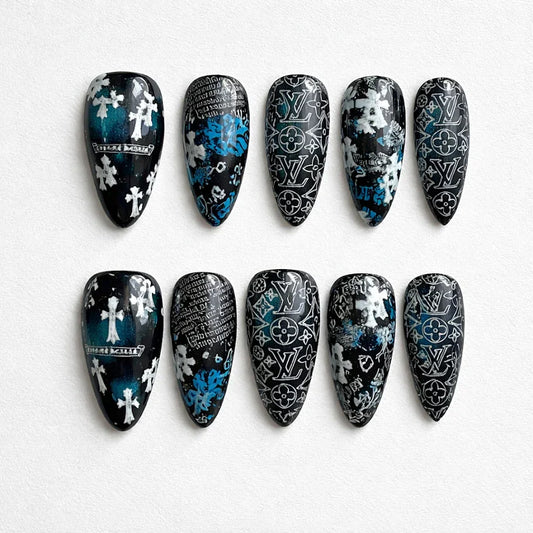 Midnight Monogram – Luxury Press-On Nail Set Press on nails fake nails