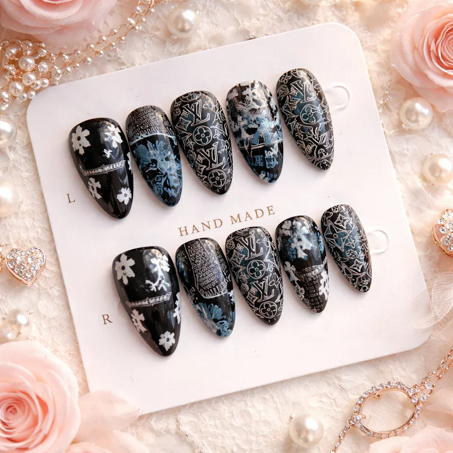Midnight Monogram – Luxury Press-On Nail Set Press on nails fake nails