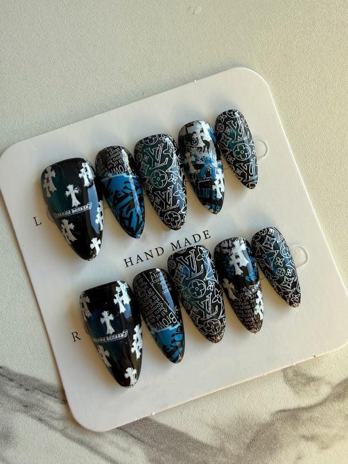 Midnight Monogram – Luxury Press-On Nail Set Press on nails fake nails