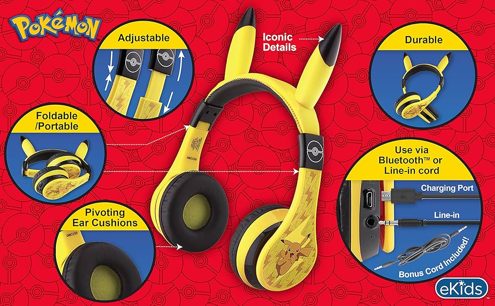 Pokémon Pikachu Bluetooth Wireless Headphones – Volume Limited (37 Hours)