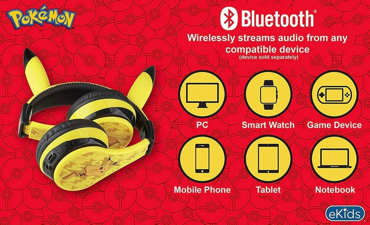 Pokémon Pikachu Bluetooth Wireless Headphones – Volume Limited (37 Hours)
