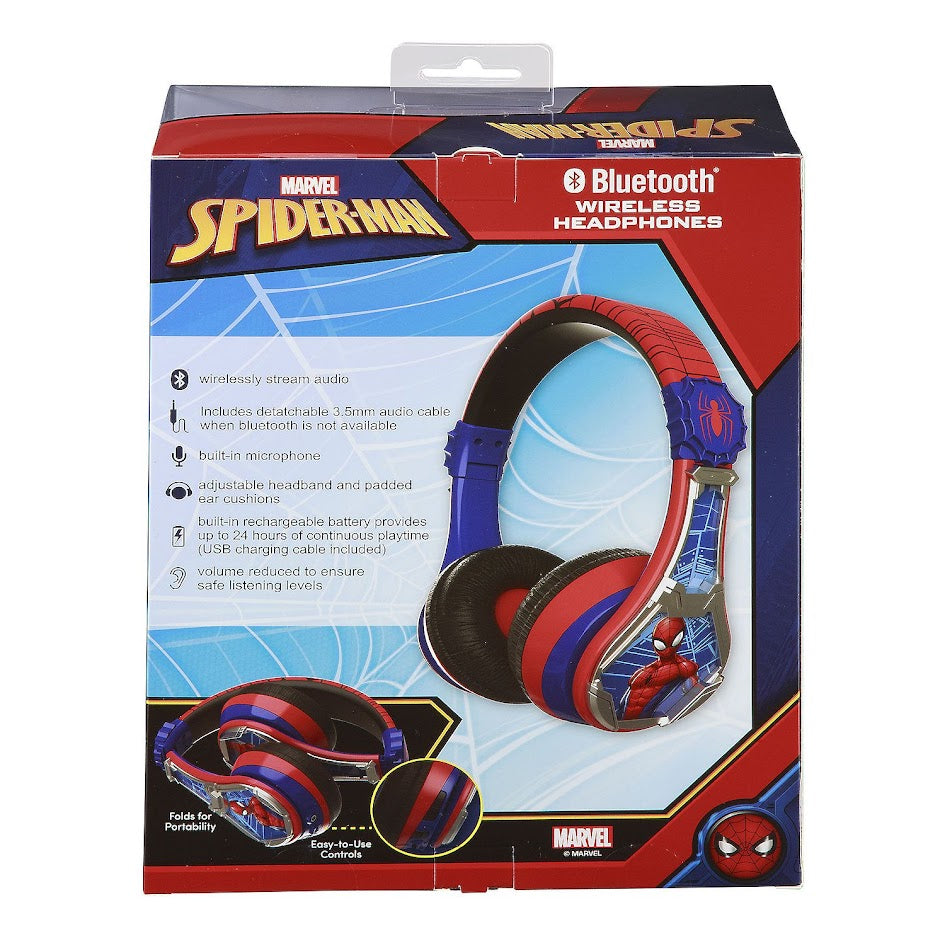Spider-Man Wireless Bluetooth Headphones – Foldable, Safe Volume, Aux Cable